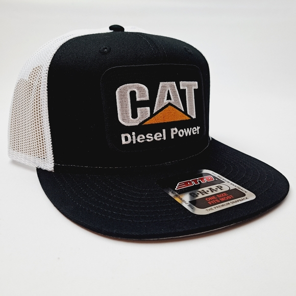 Cat Diesel Power Embroidered Patch Flat bill Trucker Mesh Snapback Cap Hat - Picture 3 of 4